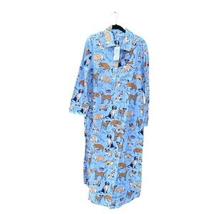 Pajamagram Blue Dog Print long flannel Nightgown NWT size small